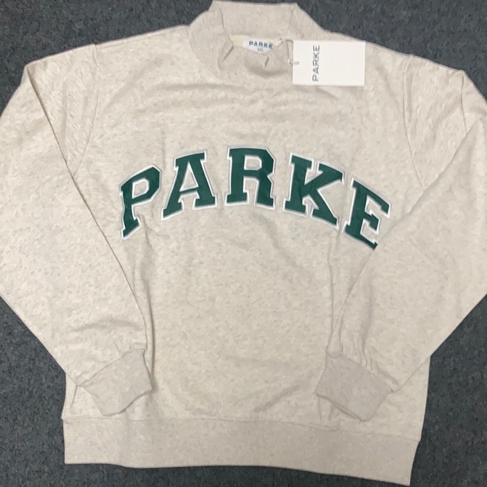 Parke Heather Grey Mock Neck Sweatshirt Green Appliqué Logo size XXL